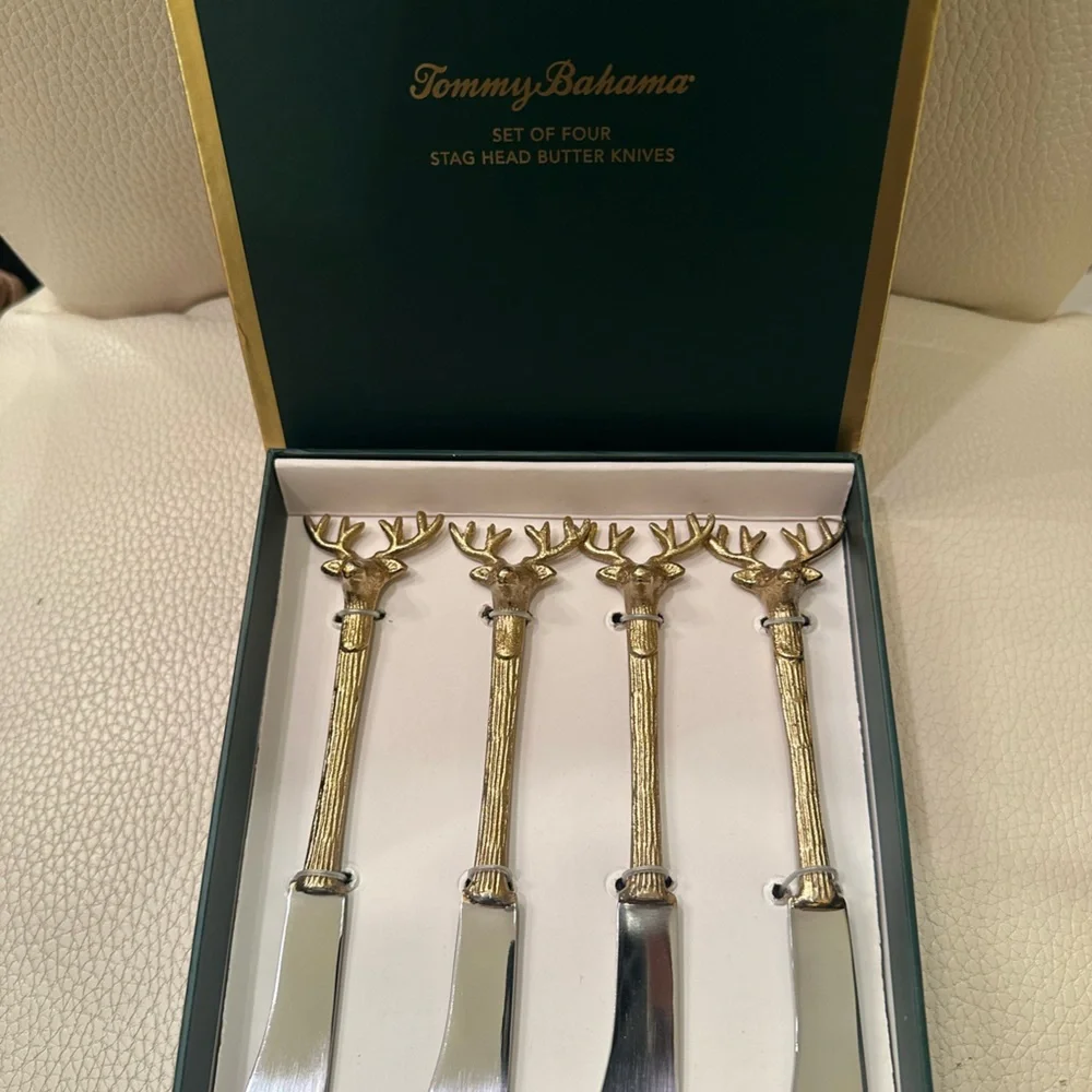 Tommy Bahama Gold & Silver Butter Knives Set, Brass/Stainless Steel x 4 NWT